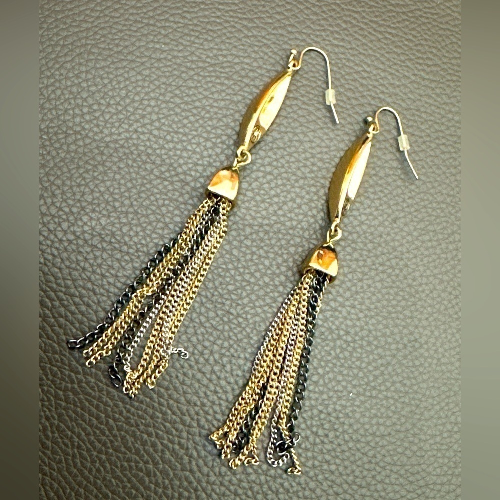 Vintage Earrings Nolan Miiller Gold Tone Pierced Dangle Drop Fringe Signed 4058